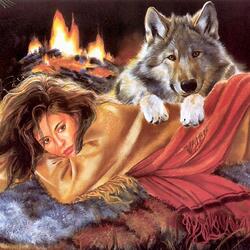 Jigsaw puzzle: Girl and wolf