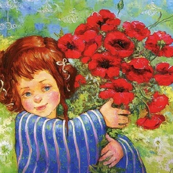 Jigsaw puzzle: Red-haired girl with poppies
