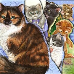 Jigsaw puzzle: Cat and five kittens