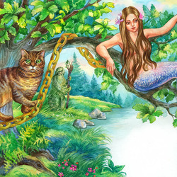 Jigsaw puzzle: The mermaid is sitting on the branches
