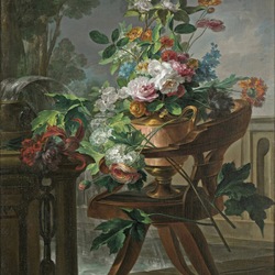 Jigsaw puzzle: Vase of flowers on a chair