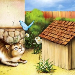 Jigsaw puzzle: Kitten and butterfly