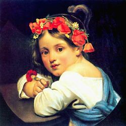 Jigsaw puzzle: Girl in a poppy wreath with a carnation in her hand