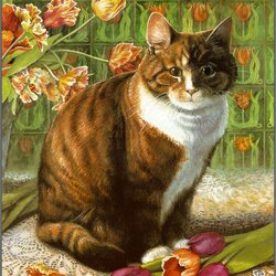 Jigsaw puzzle: Cat in tulips
