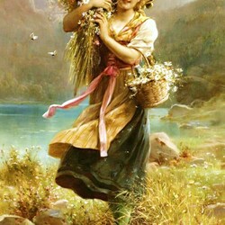 Jigsaw puzzle:  Girl with wildflowers