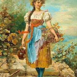 Jigsaw puzzle: Girl with basket and jug