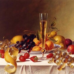 Jigsaw puzzle: Still life with champagne and fruits on the table