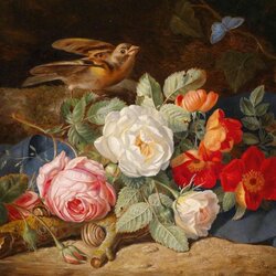 Jigsaw puzzle: Still life with flowers, bird and snail