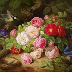 Jigsaw puzzle: Still life with roses and bird