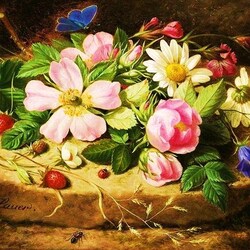 Jigsaw puzzle: Still life with flowers and a butterfly