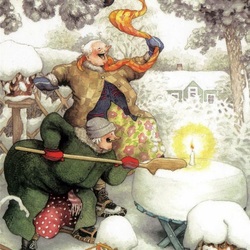 Jigsaw puzzle: Funny grannies and snow cake