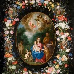 Jigsaw puzzle: Holy Family with John the Baptist in a flower garland