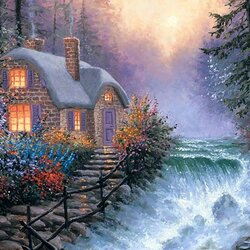 Jigsaw puzzle: House by the mountain river