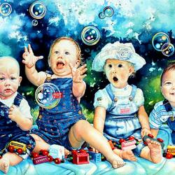 Jigsaw puzzle: Babies and soap bubbles
