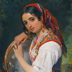 Jigsaw puzzle: Neapolitan woman with a tambourine