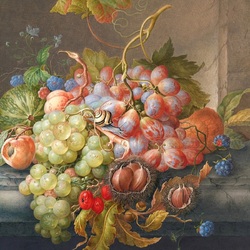 Jigsaw puzzle: Fruit still life with chestnuts and snail