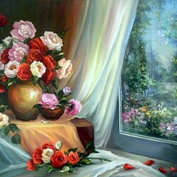 Jigsaw puzzle: Bouquet on the window