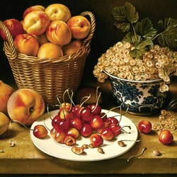 Jigsaw puzzle: Apricots, white currants and cherries