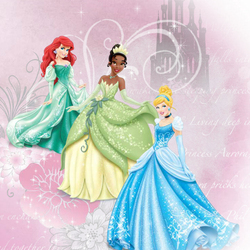 Jigsaw puzzle: Princesses Ariel, Tiana and Cinderella in beautiful dresses