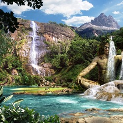 Jigsaw puzzle: Waterfall from the mountain