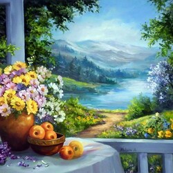 Jigsaw puzzle: Flowers in a landscape background