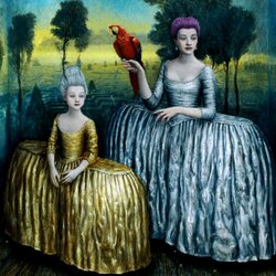 Jigsaw puzzle: Sisters with a red parrot