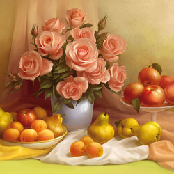 Jigsaw puzzle: Roses and fruits