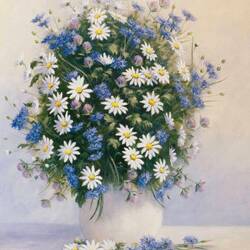 Jigsaw puzzle: Bouquet of daisies and cornflowers