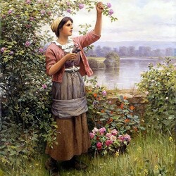 Jigsaw puzzle: Girl cutting roses