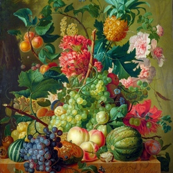 Jigsaw puzzle: Still life with flowers and pineapple in a terracotta vase