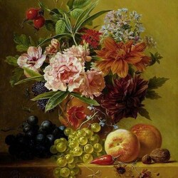 Jigsaw puzzle: Pot with flowers and fruits