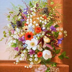 Jigsaw puzzle: Bouquet of flowers on a ledge