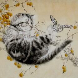 Jigsaw puzzle: Kitten and butterfly