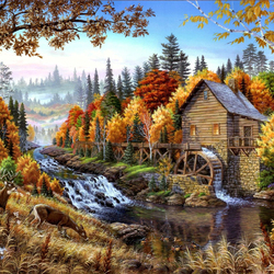 Jigsaw puzzle: Windmill in the autumn forest
