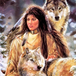 Jigsaw puzzle: Girl and wolves