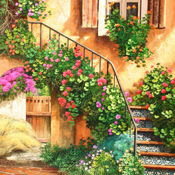 Jigsaw puzzle: Cozy courtyards. Ladder