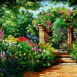 Jigsaw puzzle: Cozy courtyards. Garden gate