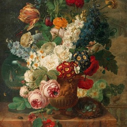 Jigsaw puzzle: Still life with flowers and a goldfish