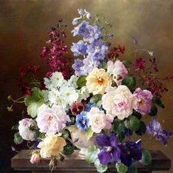 Jigsaw puzzle: Bouquet with blue clematis