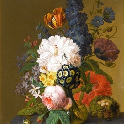 Jigsaw puzzle: Still life with flowers and a nest