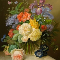 Jigsaw puzzle: Bouquet with iris and roses