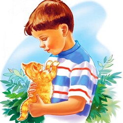 Jigsaw puzzle: Boy with kitten