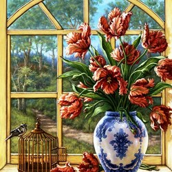 Jigsaw puzzle: Tulips on the window