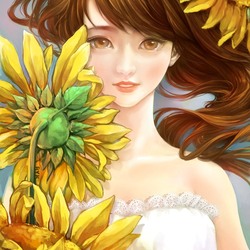 Jigsaw puzzle: Sunflowers and she