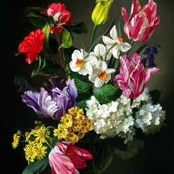 Jigsaw puzzle: Bouquet with tulips and camellia