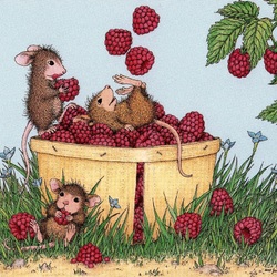 Jigsaw puzzle: Raspberry Paradise Naughty Mice Ellen Jareckie