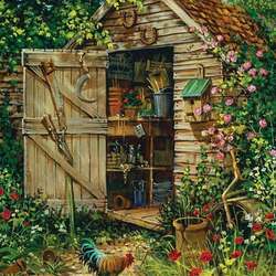 Jigsaw puzzle: Shed in flowers