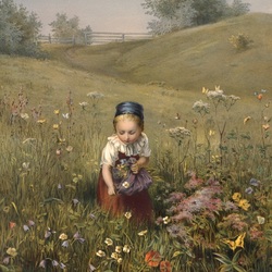 Jigsaw puzzle: Girl picking flowers