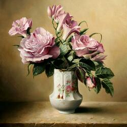 Jigsaw puzzle: Roses in a ceramic vase