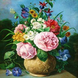 Jigsaw puzzle: A bouquet of flowers in a ceramic vase